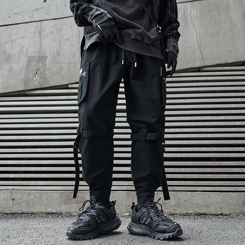 hip hop loose fit elastic waist cargo pants side big pocket ankle pants with belt mens drewstring military sweatpants joggers urban active pants