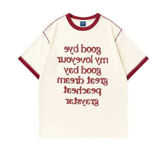 Vaporwave Broken heart – Korean Retro Versatile Contrasting Color Short Sleeved T Shi