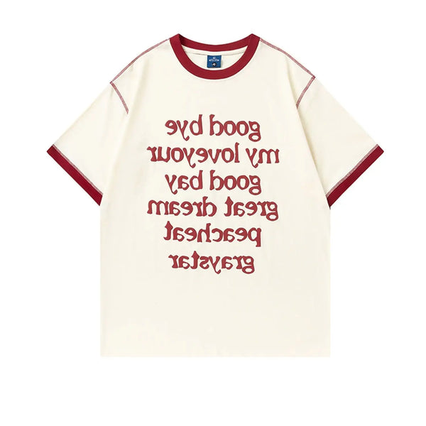 Vaporwave Broken heart – Korean Retro Versatile Contrasting Color Short Sleeved T Shi