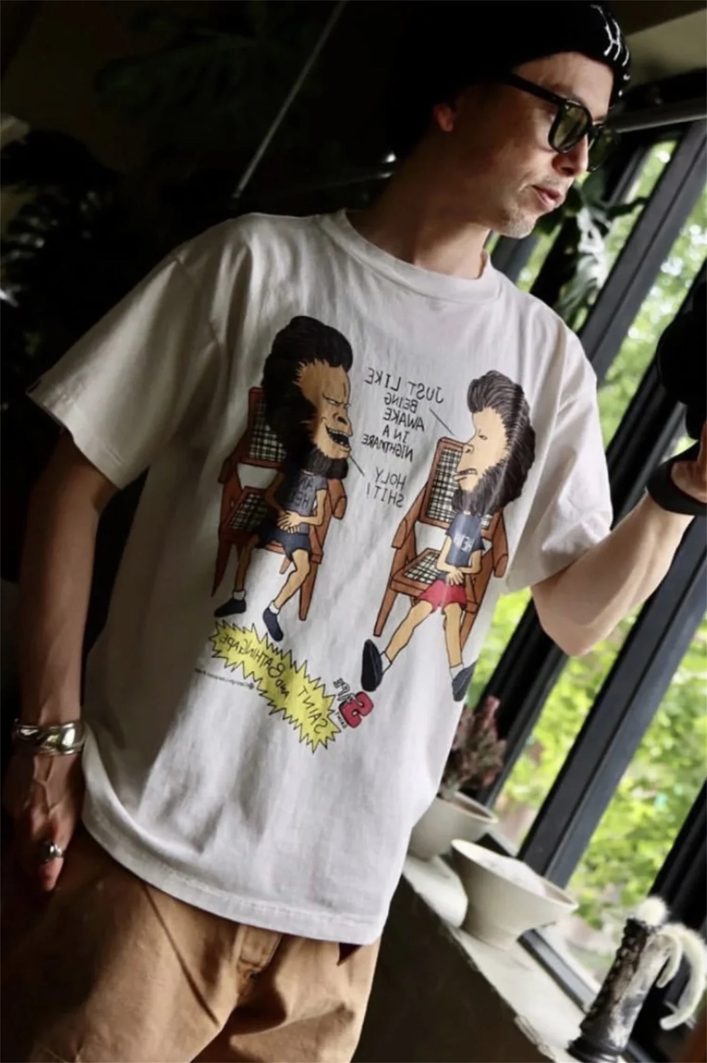 24SS New Vintage Retro Cartoon Printing High-Street Casual Loose T-Shirt Tops