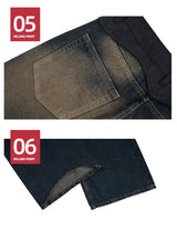 men vintage blue jeans luxury designer patchwork baggy denim pants loose straight jeans trousers unique jeans style 4666