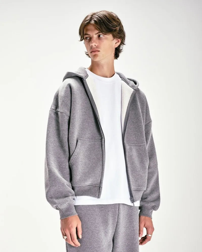 American High Street Fashion Casual Hoodie Men Y2K Harajuku Retro Soli