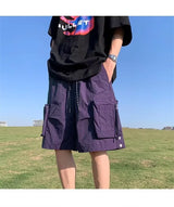 summer casual purple cargo shorts men high street drawstring pocket baggy short sweatpants y2k hip hop bermudas homme shorts unique joggers style 170