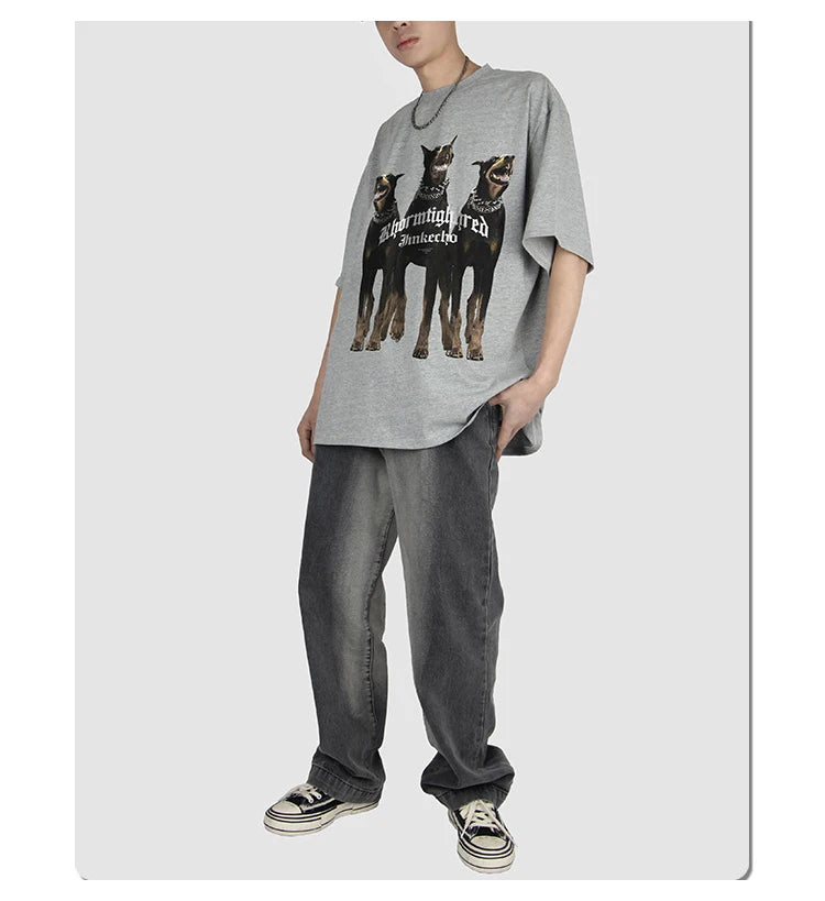 Sadcore Oversized shirt – Harajuku T Shirt Mens 2023 Summer Dog Letter Printed Vintage