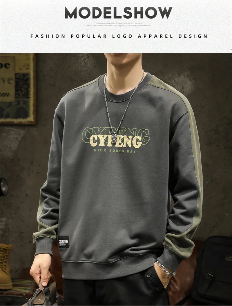 2025 Spring Letter Print New In Sweatshirt Mens Patchwork Long Sleeve