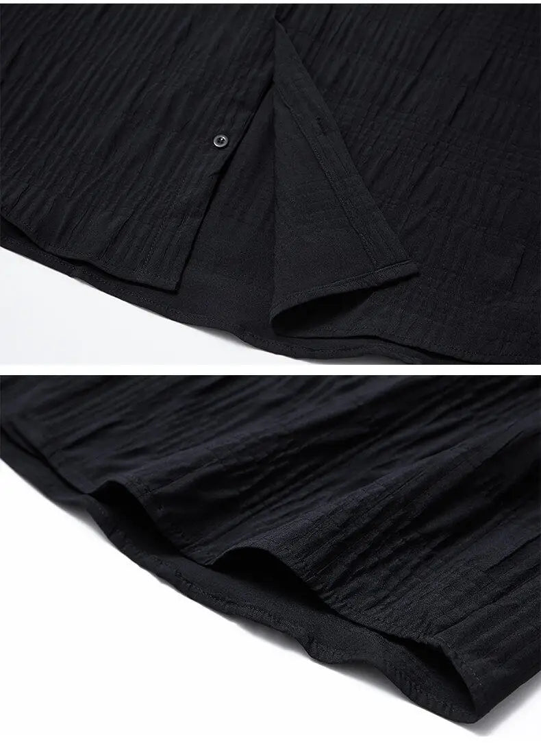 Wrinkled Fabric Casual Long Sleeve Shirt Men and Women Solid Color Streetwear Fashion Loose Black White Shirts Oversize Blouses