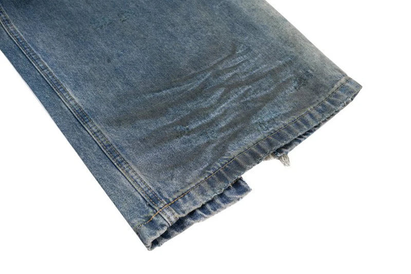 mens baggy jeans blue distressed ripped loose denim pants streetwear oversized hip hop jeans trousers unique jeans style 622