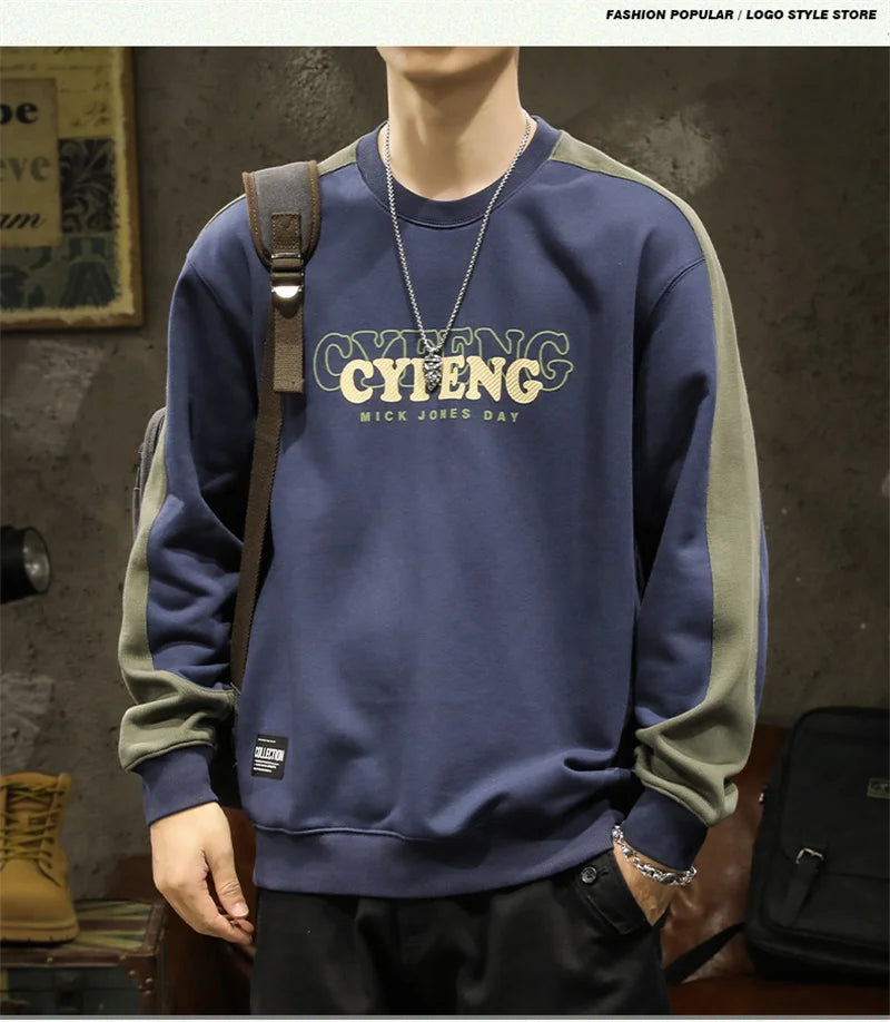 2025 Spring Letter Print New In Sweatshirt Mens Patchwork Long Sleeve