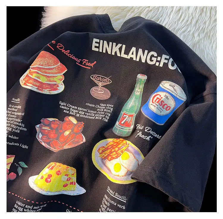Sadcore Aesthetic print tee – American Retro Cake Food Anime T Shirts Vintage Cartoon Shor