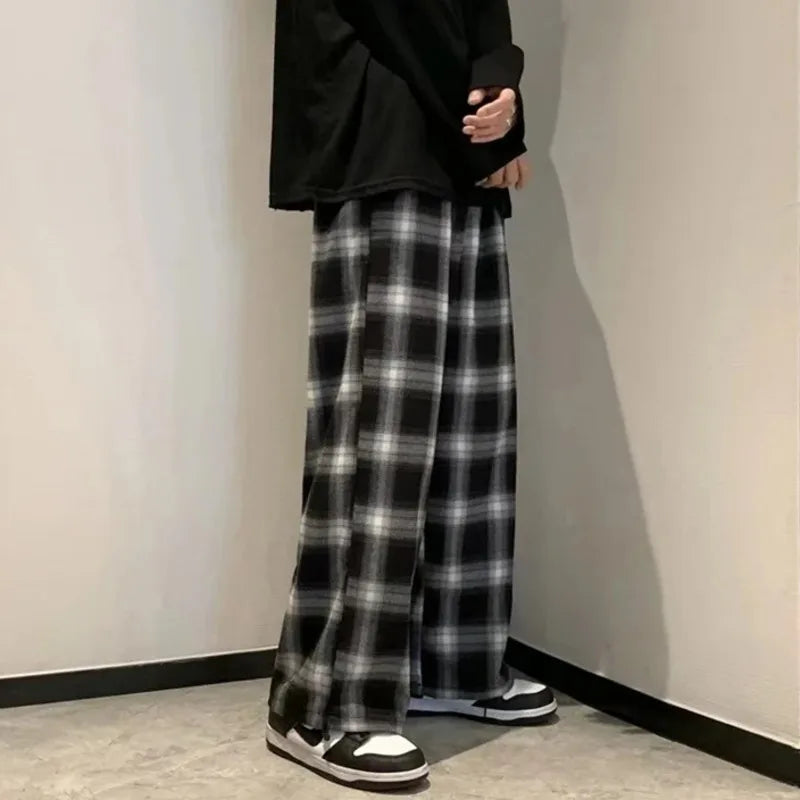 plaid pants men fashion retro color contrast casual pants men streetwear loose hip hop straight pants mens trousers m 3xl minimalist street pants