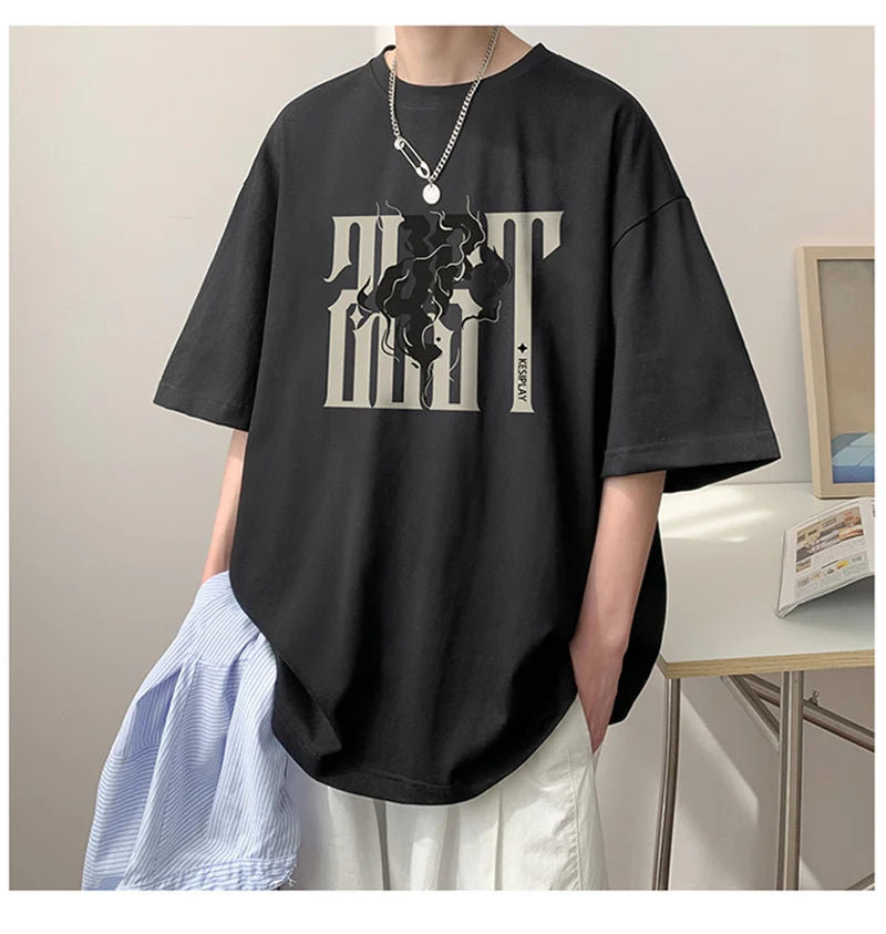 Y2k Crying character – 2024 New American Letter Print Short Sleeve Tee Shirt Mens