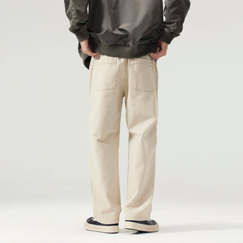 men fashion casual retro pure cotton straight elastic waist plus size loose denim jeans pants man cityboy streetwear trousers ripped baggy denim
