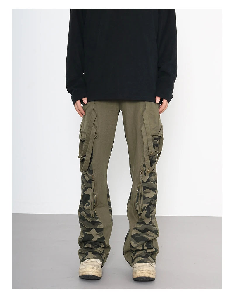 men patchwork camouflage cargo pants streetwear side pockets harajuku joggers unisex hip hop baggy loose straight flare trousers unique joggers style 2849
