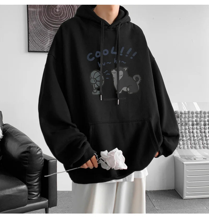 Cool Cartoon Cat Graphic Print Hoodies For Men Y2K Streetwear Clothes