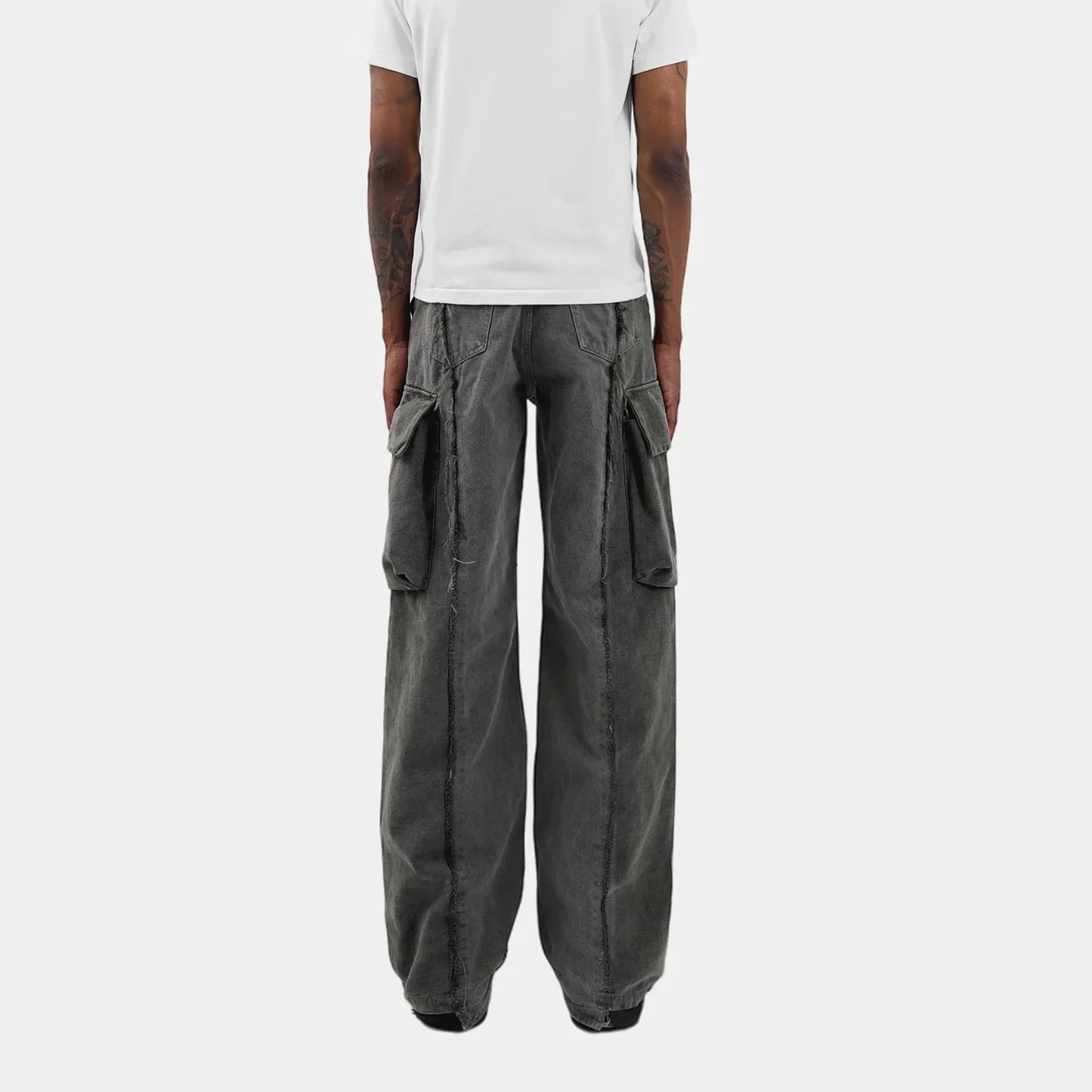 y2k streetwear tassel multi pocket jeans for men straight solid baggy cargo pants pantalones hombre casual denim trousers 1 unique cargo style 498