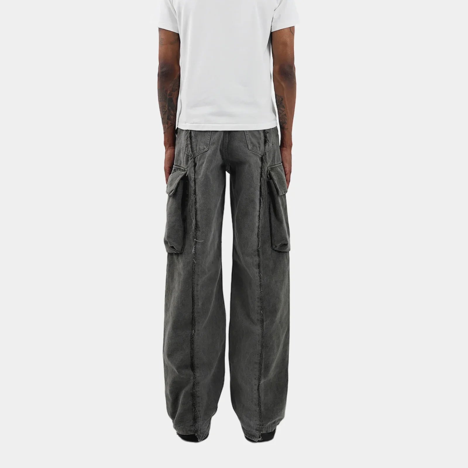 y2k streetwear tassel multi pocket jeans for men straight solid baggy cargo pants pantalones hombre casual denim trousers 1 unique cargo style 498