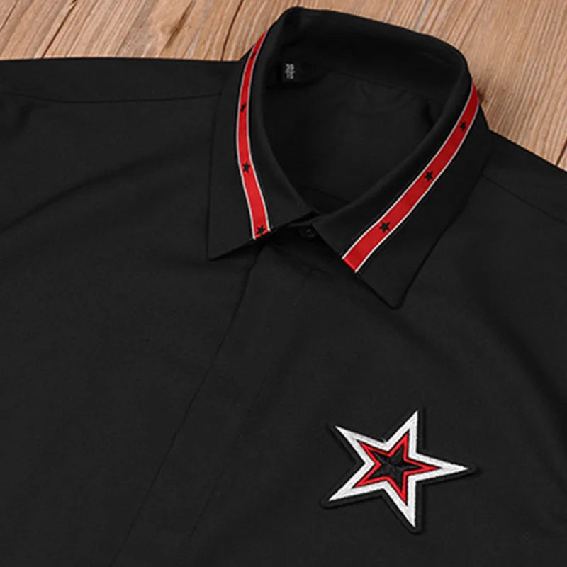 New 2021 Luxury Men Classic Embroidered stars stripes Ribbon Fashion Cotton Casual Shirts Shirt High Quality Short Sleeves A118