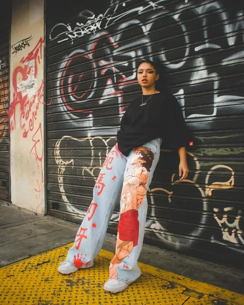 harajuku y2k baggy jeans the winged dragon of ra print wide leg denim pants popular anime jeans streetwear trouser men clothing unique jeans style 5733