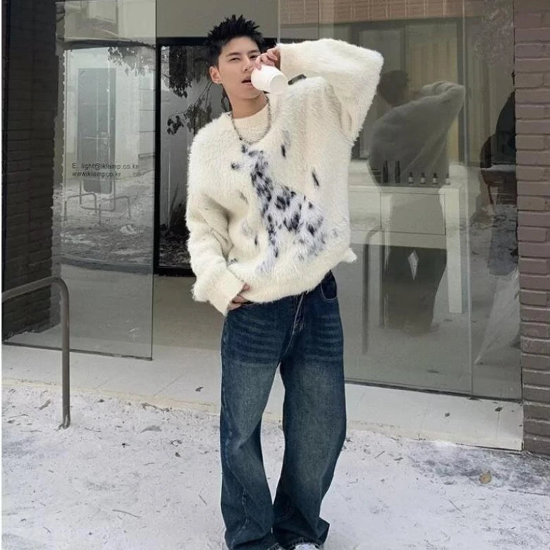 layered flame street knit, photo-ready knit, trendy urban fashion top for men, layered streetwear look
