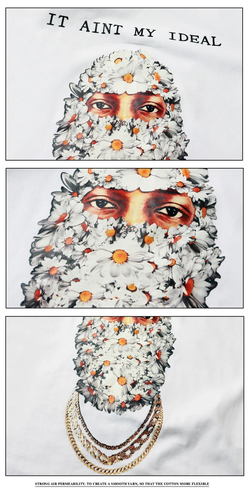 Hip Hop Flower Mask Men Letter Print Casual Short Sleeve Mens Tshirts Crew Neck Oversized Cotton Streetwear Loose Top Tees
