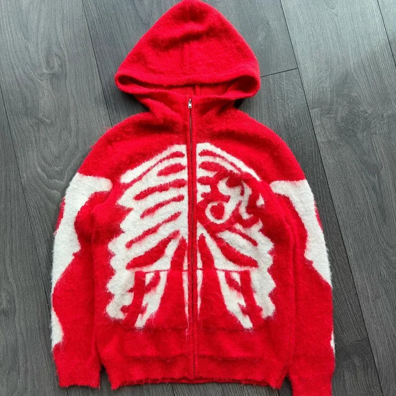 sweaters oversized zip sweater coat pants hip hop knitted punk hairy skeleton jumper fashion streetwear cardigan skull hooded minimalist street pants