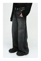 mens black baggy jeans male casual loose straight jeans trousers vintage hip hop denim pants unique jeans style 181