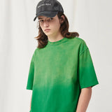 Spring Summer New Products Fried Color Wash Water Gradient Color Loose Short-sleeved Casual Basic Bottoming Round Neck