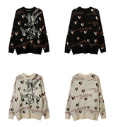 hip hop harajuku angle pattern knitted sweater unisex pullover streetwear winter casual loose mens sweater warm jumper knitwear - soft fleece-lined outerwear, gothic aesthetic hoodie for winter, Y2K grunge street style