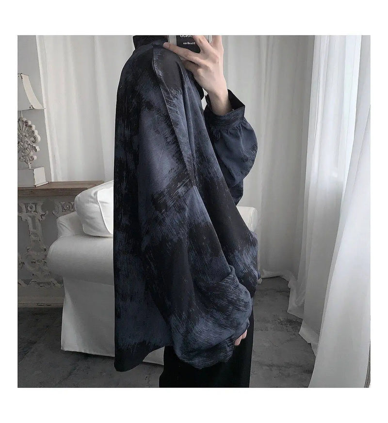 Tie dye loose shirt men long sleeved early autumn Korean version student ins men shirt dark abstinence inch shirt men shirts y2k