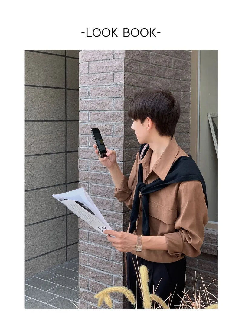 Spring And Autumn New Korean Style Shirt Men Suede Loose Trendy And Ve