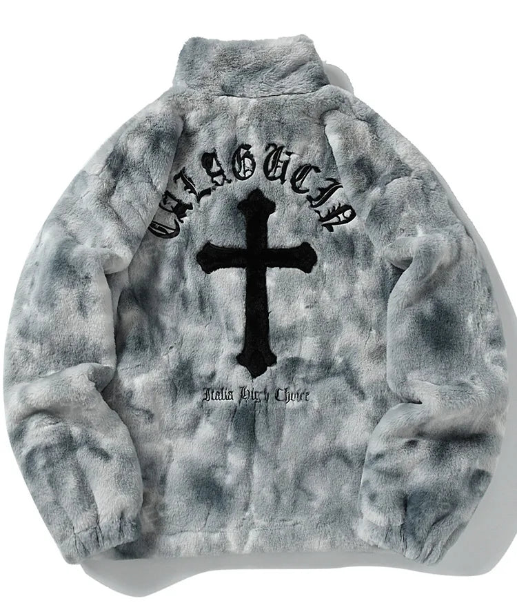 - quality style fashion design graphic wear urban streetwear unisex image material premium hip everyday essential high casual style oversized 8df38c print fit mens-rabbit-fur-jacket-coats-hip-hop-cross-letters-winter-fleece-jacket-streetwear-casual-harajuku-coat-zip-up-fashion-outwear hop streetwear design ID 23175