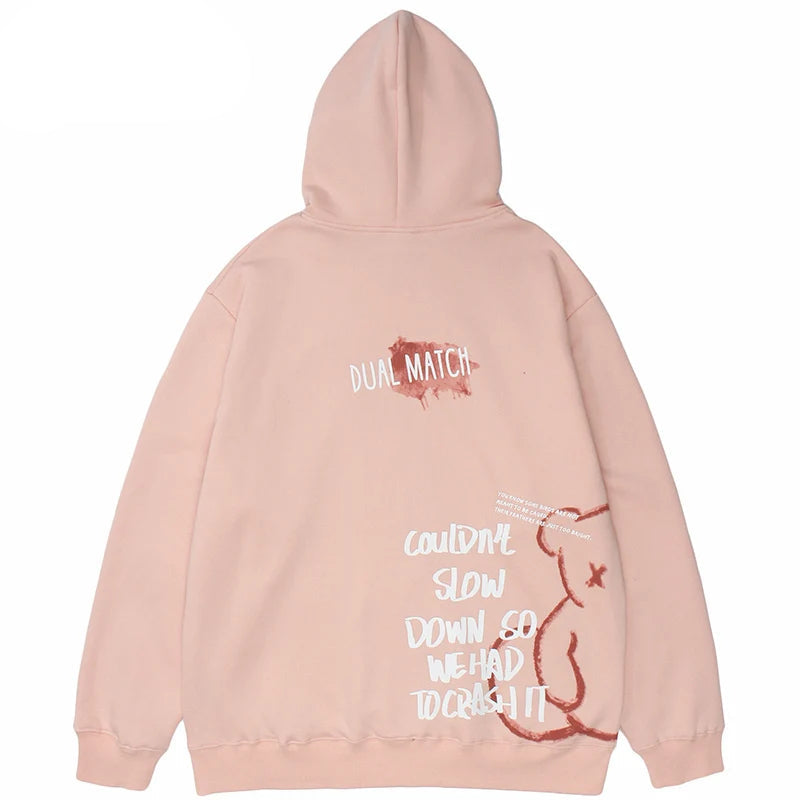 2023 Men Hip Hop Hoodie Sweatshirt Streetwear Bear Letter Print Pullov