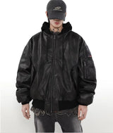 Winter American Fake Two Pieces Parkas Mens Heavy Weight Thicken Hip Hop PU Leather Cotton Jacket Trend Loose Motorcycle Coats
