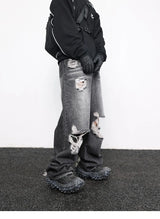 knee destroy big holes high street pants mens casual harajuku zipper straight trousers hip hop fashion streetwear baggy joggers unique joggers style 2914