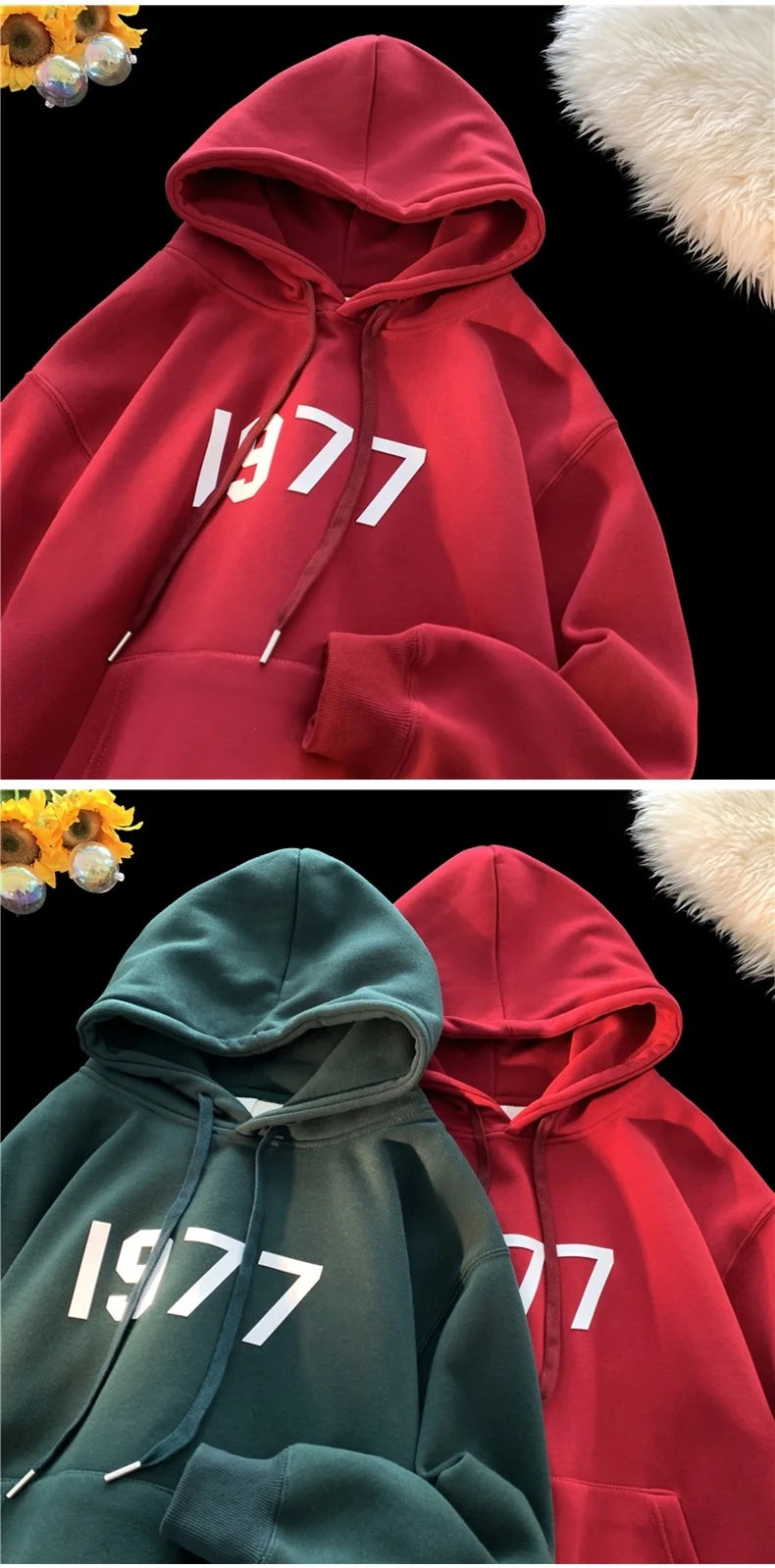 2024 New Men Hoodies Large Size Casual Male Clothing 1977 Print Fashio