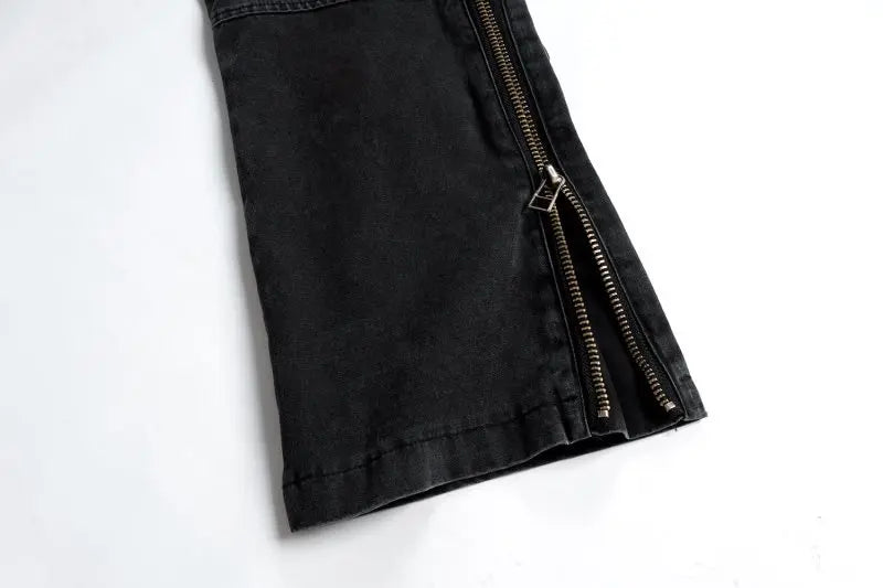 high street multi pockets tooling pants men army green cargo pants hip hop mopping trousers with band unique cargo style 211