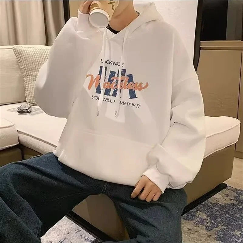 2024 New Cotton Fleece Hooded Sweatshirt For Men Autumn Long Sleeve Pu