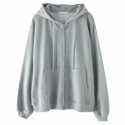 Grey Sweatshirt Hooded Casual Cotton Cardigan Sweatshirts Gray Women C