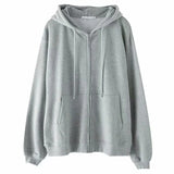 Grey Sweatshirt Hooded Casual Cotton Cardigan Sweatshirts Gray Women C