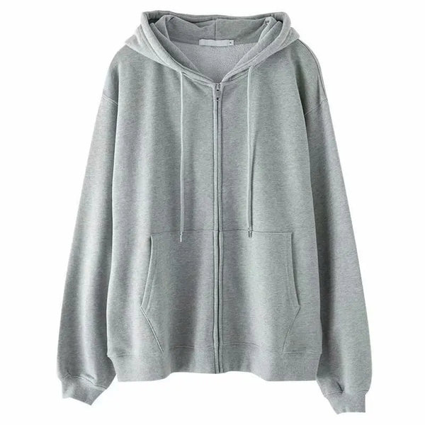 Grey Sweatshirt Hooded Casual Cotton Cardigan Sweatshirts Gray Women C