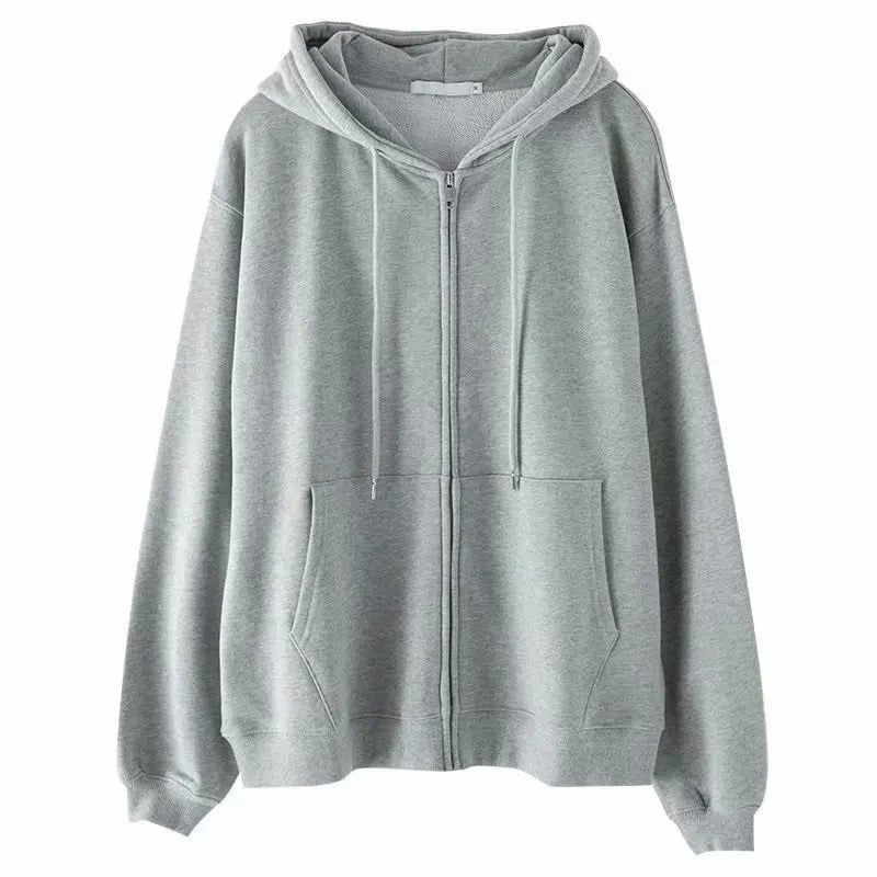 Grey Sweatshirt Hooded Casual Cotton Cardigan Sweatshirts Gray Women C