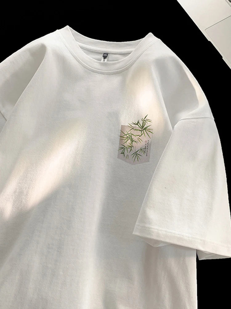 Gothic Crying character – New Chinese Style Bamboo Print Short Sleeve Tee Shirts Mens