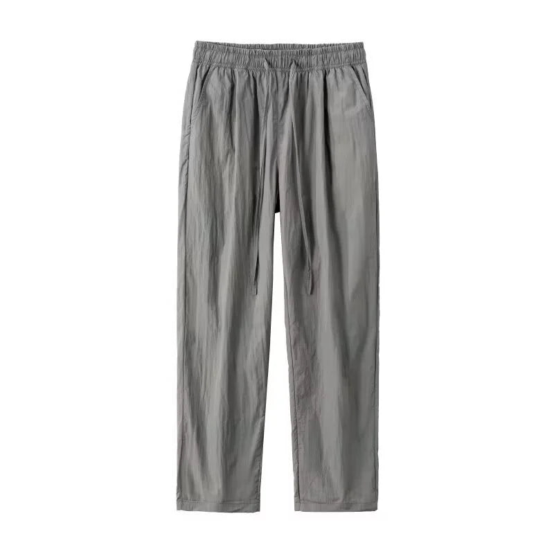 2024 new linen straight baggy pants for men summer breathable wide leg trousers y2k streetwear drawstring gym pantalones hombre unique default style 3269