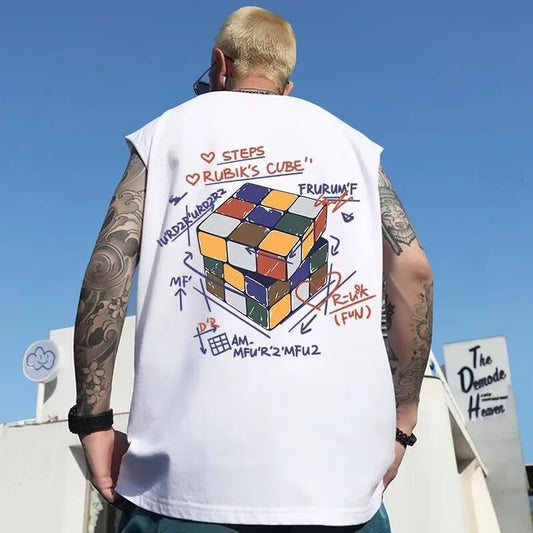 Glitchcore Chrome print – Summer Cartoon Cube Graphic Printed Sleeveless Tee Shirts