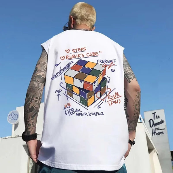 Glitchcore Chrome print – Summer Cartoon Cube Graphic Printed Sleeveless Tee Shirts
