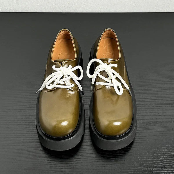 Men Genuine Leather Streetwear Fashion Casual Real Derby Shoes Male Vintage Japan Korean Cityboy Cow Leather High Heels Shoes