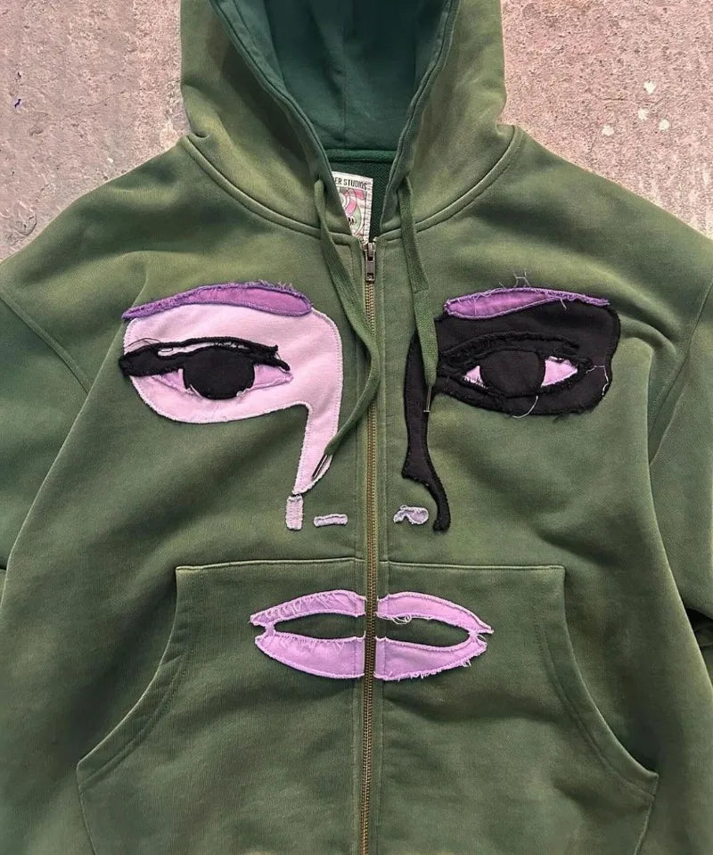 American High Street Fashion Brand Y2K Cartoon Embroidery Oversized Ho