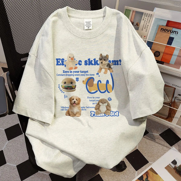 Y2k Anime panel – Summer Street Men And Women Trendy Personality Dog Print Rou