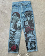 harajuku sunny sexy girl anime print baggy jeans new style wide leg trouser y2k popular streetwear men women high waist pants stacked flare jeans