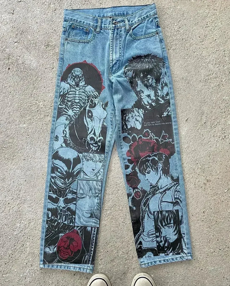 harajuku sunny sexy girl anime print baggy jeans new style wide leg trouser y2k popular streetwear men women high waist pants stacked flare jeans